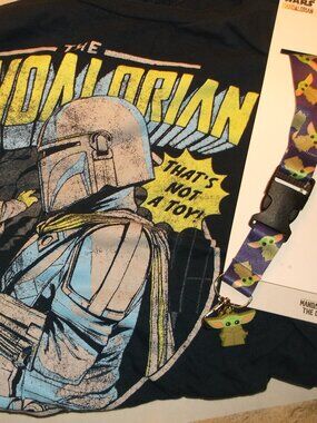 The Mandalorian 2XL Graphic Tee shirt, like new • Grogu Lanyard Set (NWT)